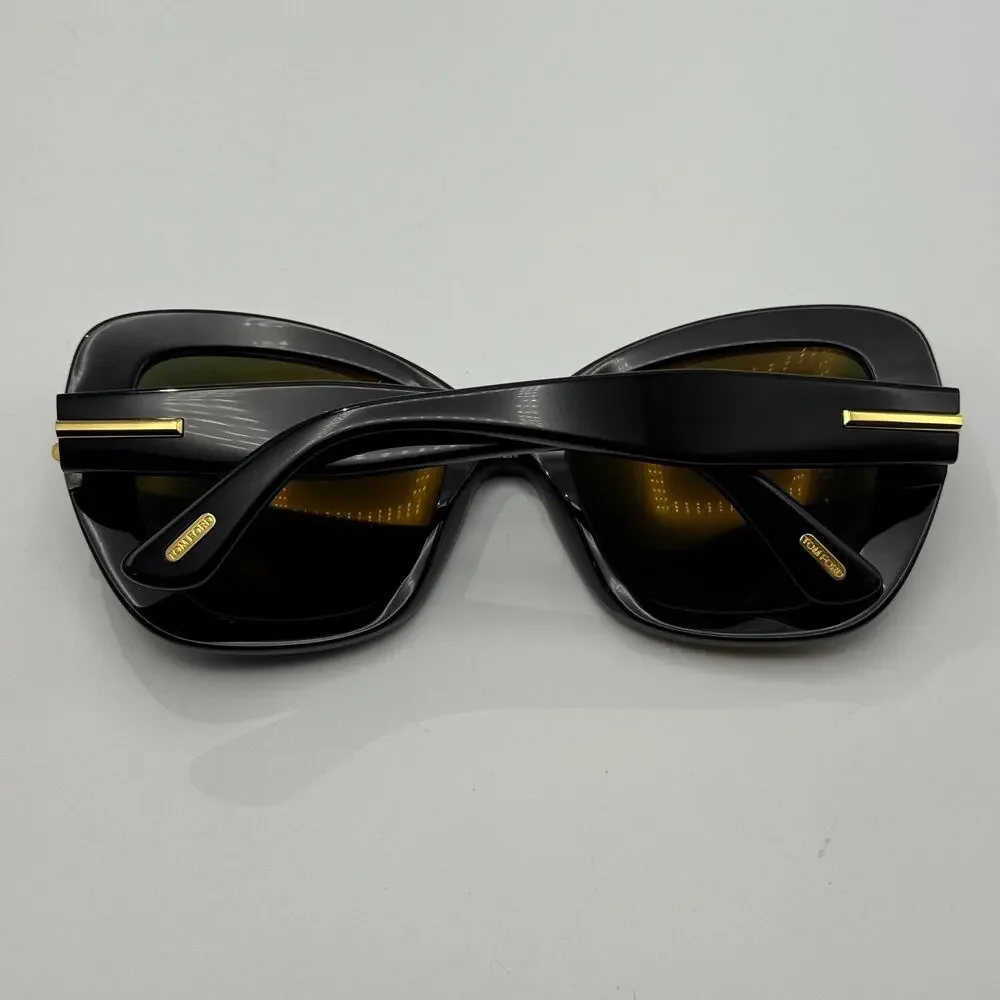 Tom Ford Sunglasses Icon TF1279 01N Black Butterfly Frame Green Lens 55mm New